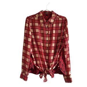 Scotch & Soda Les Filles Tartan Plaid Button Front Tie Blouse Women’s Large